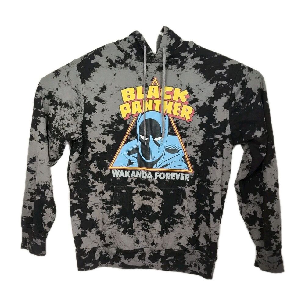 Marvel Black Panther Hoodie Men's Size M Gray/Black Tie Dye Graphic Print Hooded
